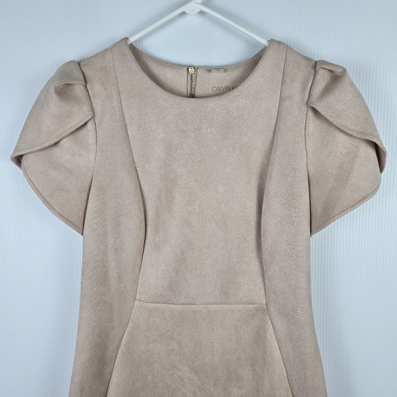NWOT Calvin Klein Faux-Suede Tulip Sleeve Sheath Dress Light Pink Size 8 Bodycon - Picture 3 of 16